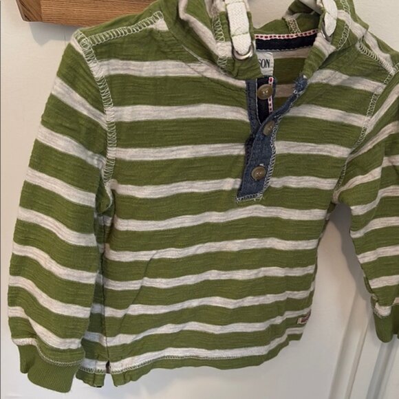 Green and White Striped Hoodie - Picture 3 of 6